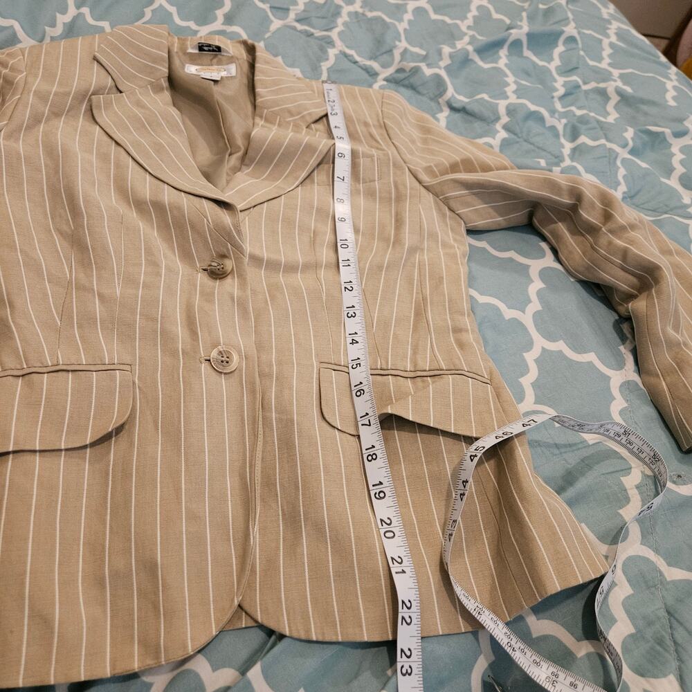 Talbots Petites 2 Blazer Tan Pinstripe Linen Silk Blend Career Jacket Womens - Picture 7 of 9